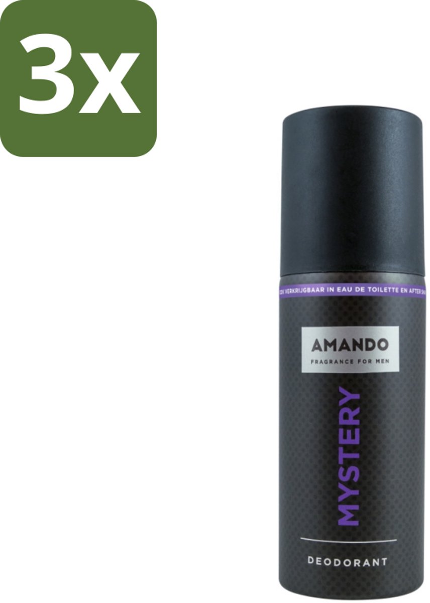 3 x Amando - Mystery - Deodorant - Spray - 150 ml - Mystery Deodorant Spray - Mannelijke Geur - Kruiden Geur - Vanille Geur - Deodorant Spray