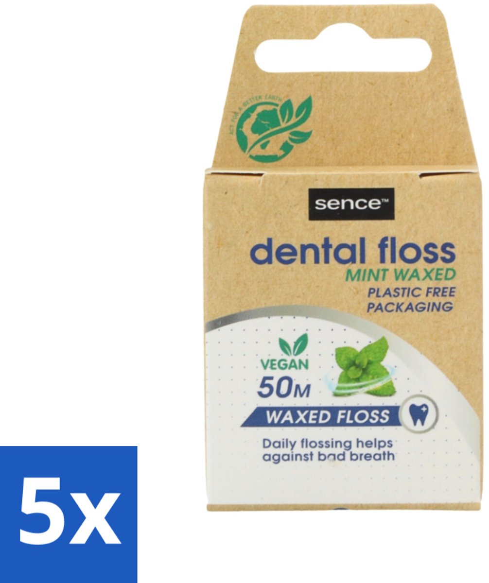 5 x Sence - Fresh Mint - Flosdraad - Verfrissend - 50 meter - Flosdraad - Mondhygiëne - Tanden Reinigen - Tandplak Verwijderen - Frisse Mond