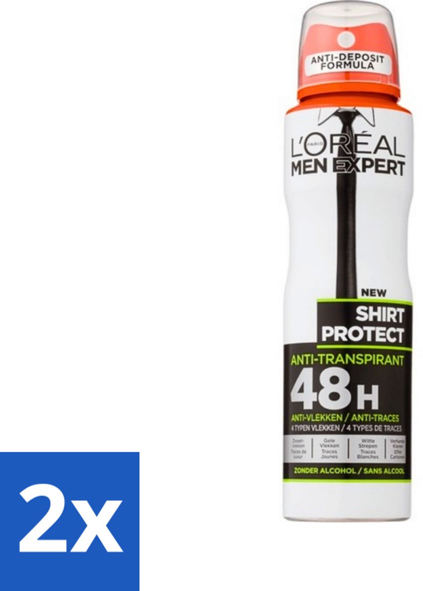 2 x L'Oréal Men Expert Shirt Protect - Deodorant - 150 ml - Deodorant Spray - Deodorant Spray - Anti-zweet - Anti-gele Vlek - Anti-witte Strepen - Kledingbescherming