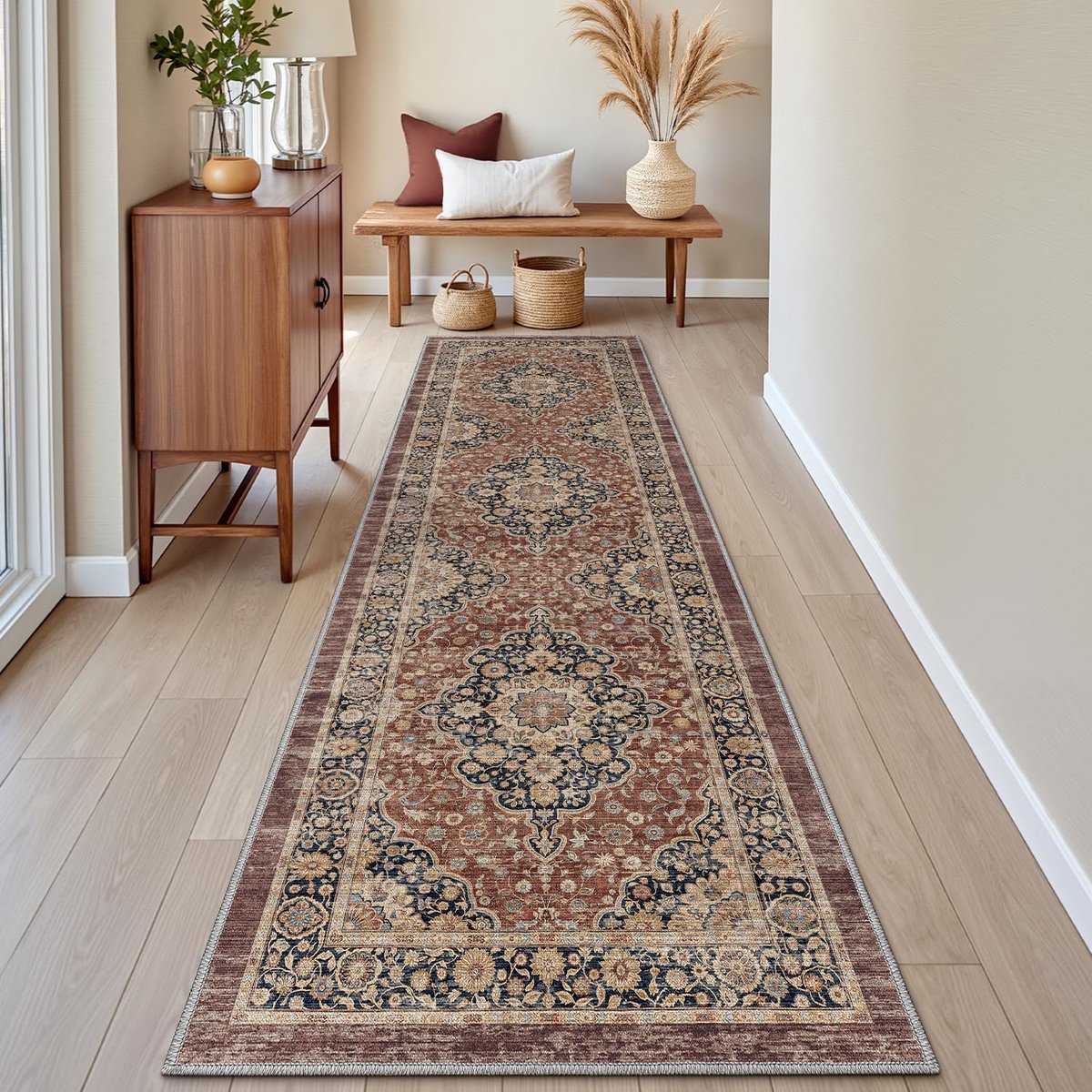 DEXI Tapijtlopers voor hal 60 x 240 cm, Antislip Lange Vintage Ganglopers Wasbare, Absorberende Dunne Bloemen hal - ShopVlot
