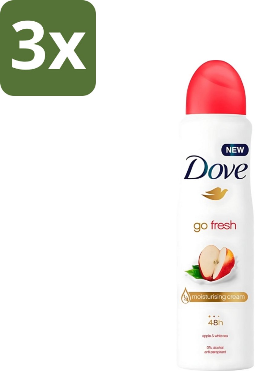 3 x Dove - Deodorant - Go Fresh Apple & White Tea - Verfrissend en fruitig - 250 ml - Dove Go Fresh Apple & White Tea - Deodorant Spray - Fris - Fruitige Geur - Anti-transpirant