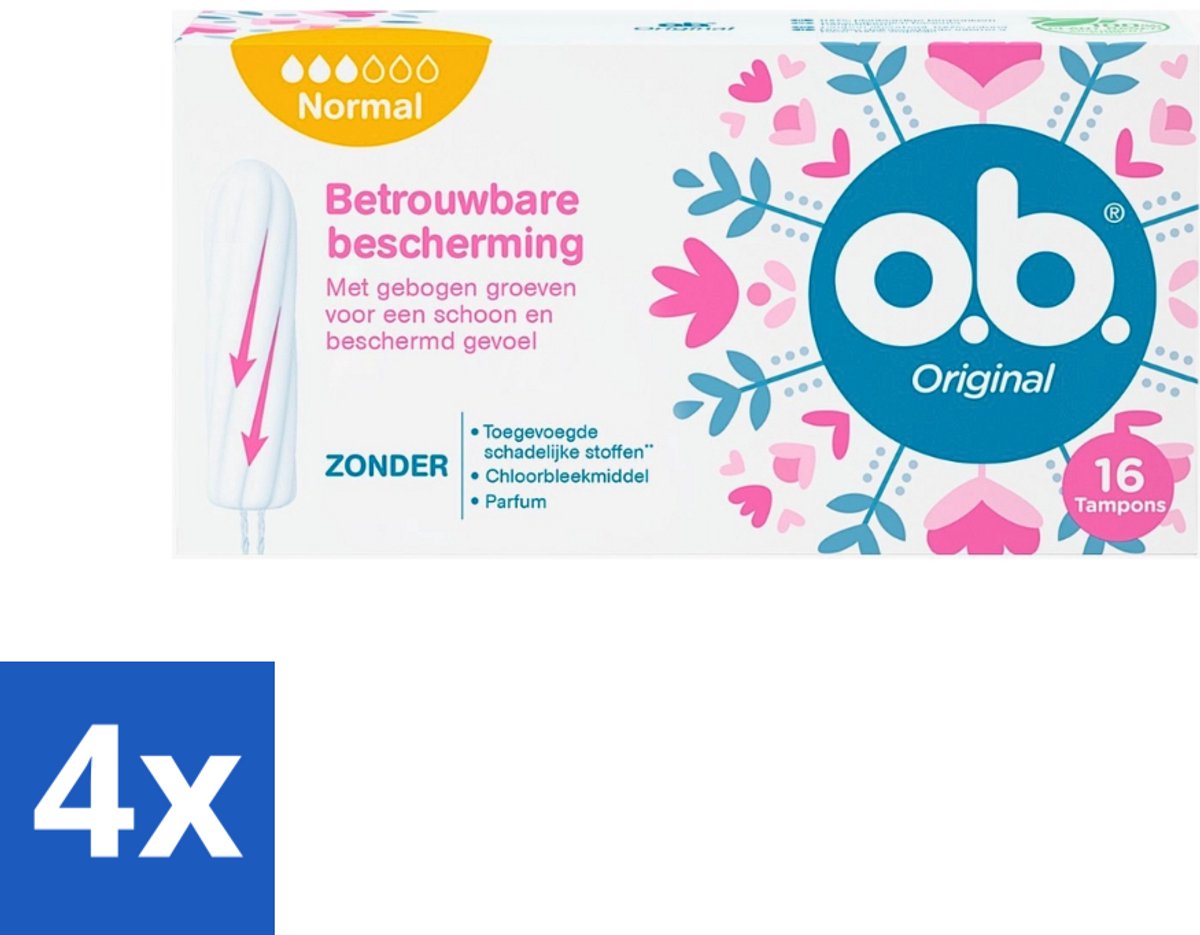 o.b. Tampons - Original Normal - Voor Comfort en Betrouwbare Bescherming - 16 Tampons - Voordeelverpakking - 4 stuks