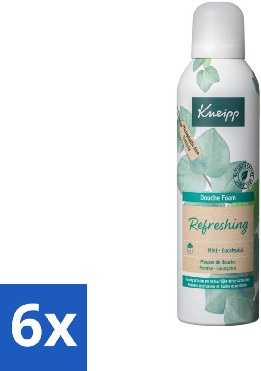 6 x Kneipp Douche Foam Refreshing Mint Eucalyptus 200 ml - Douchefoam - Mint En Eucalyptus - Natuurlijke Douchegel - Vegan Douchefoam - Verkwikkende Douche