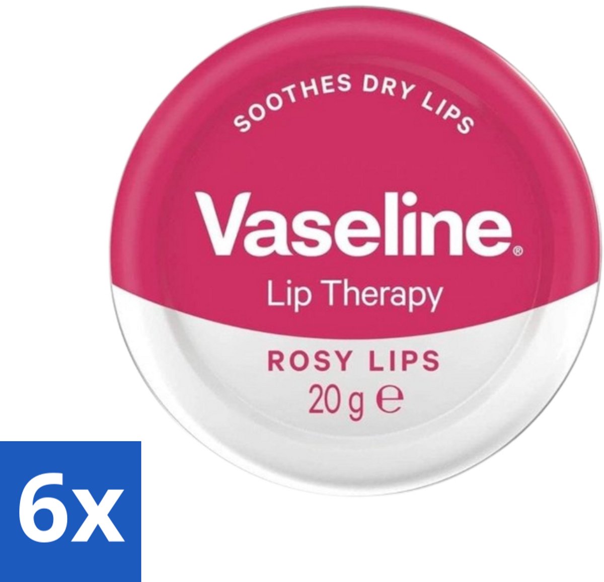 6 x Vaseline - Rosy Lips - Lip Therapy - Verzorgend - 20 g - Lippenbalsem - Verzorging - Rosé Lippen - Hydraat - Droge Lippen