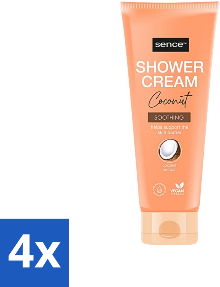 4 x Sence - Coconut - Douchecrème - Verzorgend - 200 ml - Douchecrème Kokos - Kokos Geur - Hydraterende Douchecrème - Verzorgende Douche - Zachte Huid