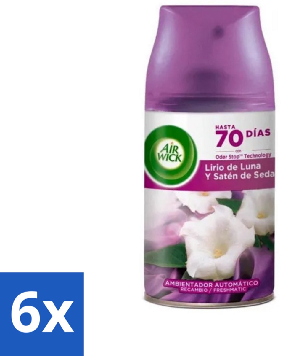 6 x Air Wick - Luchtverfrisser Navulling - Maan Lelie - Automatische Spray - 250 ml - Maanlelie - Geur - Essentiële Oliën - Geurverspreiding - Frisse Geur