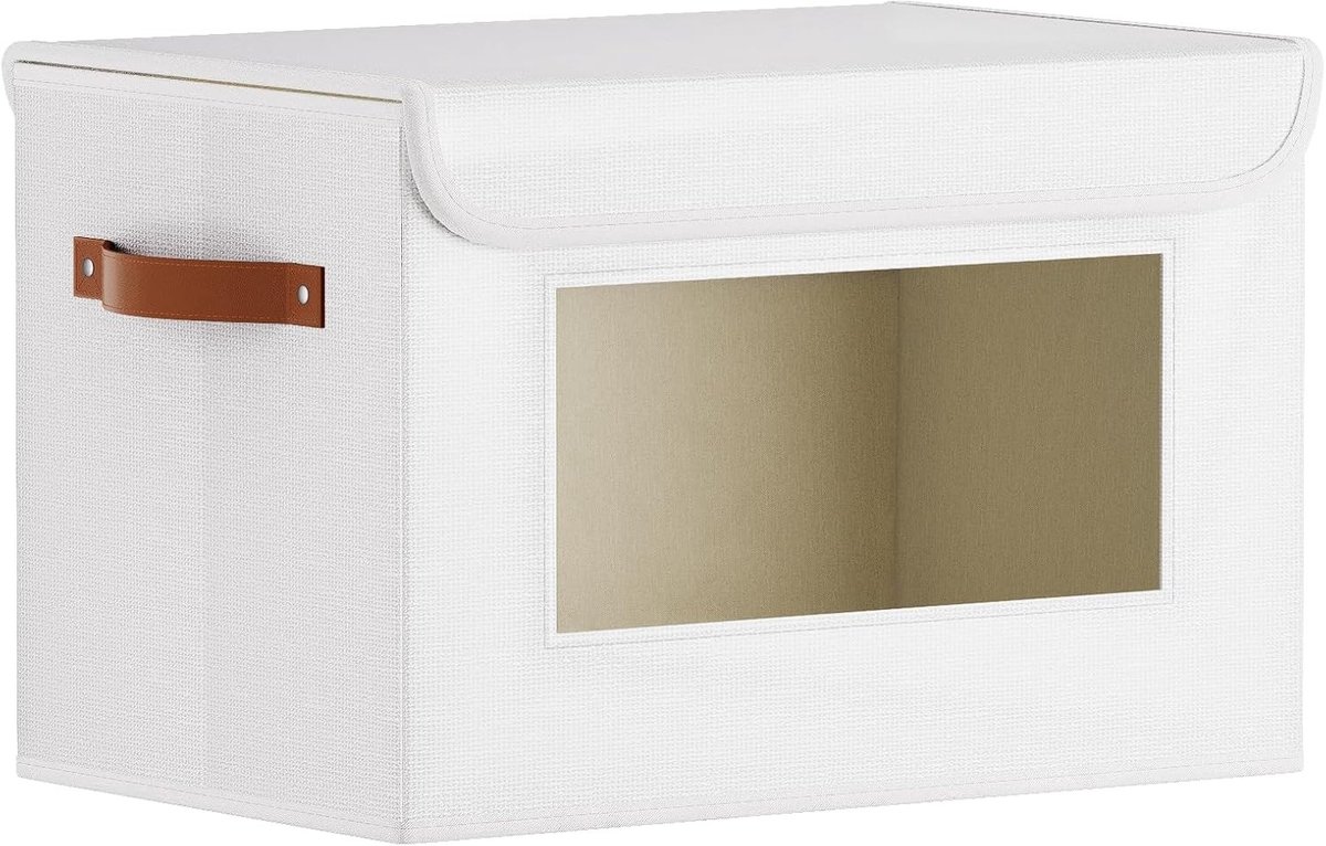 Opbergmand met Deksel, 33 x 23 x 20 cm, Decoratieve Linnen Opbergdoos voor Planken met Handvatten, Wit, 1-Pack, Ideaal voor Kleding, Speelgoed en Huishoudelijke Organisatie