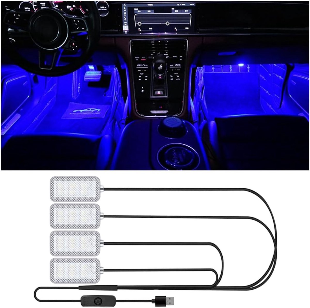 Waterdichte LED Strip voor Auto-interieur, 4-in-1 Sfeerverlichting met USB-aansluiting, Voetruimteverlichting en Decoratieve Accessoires