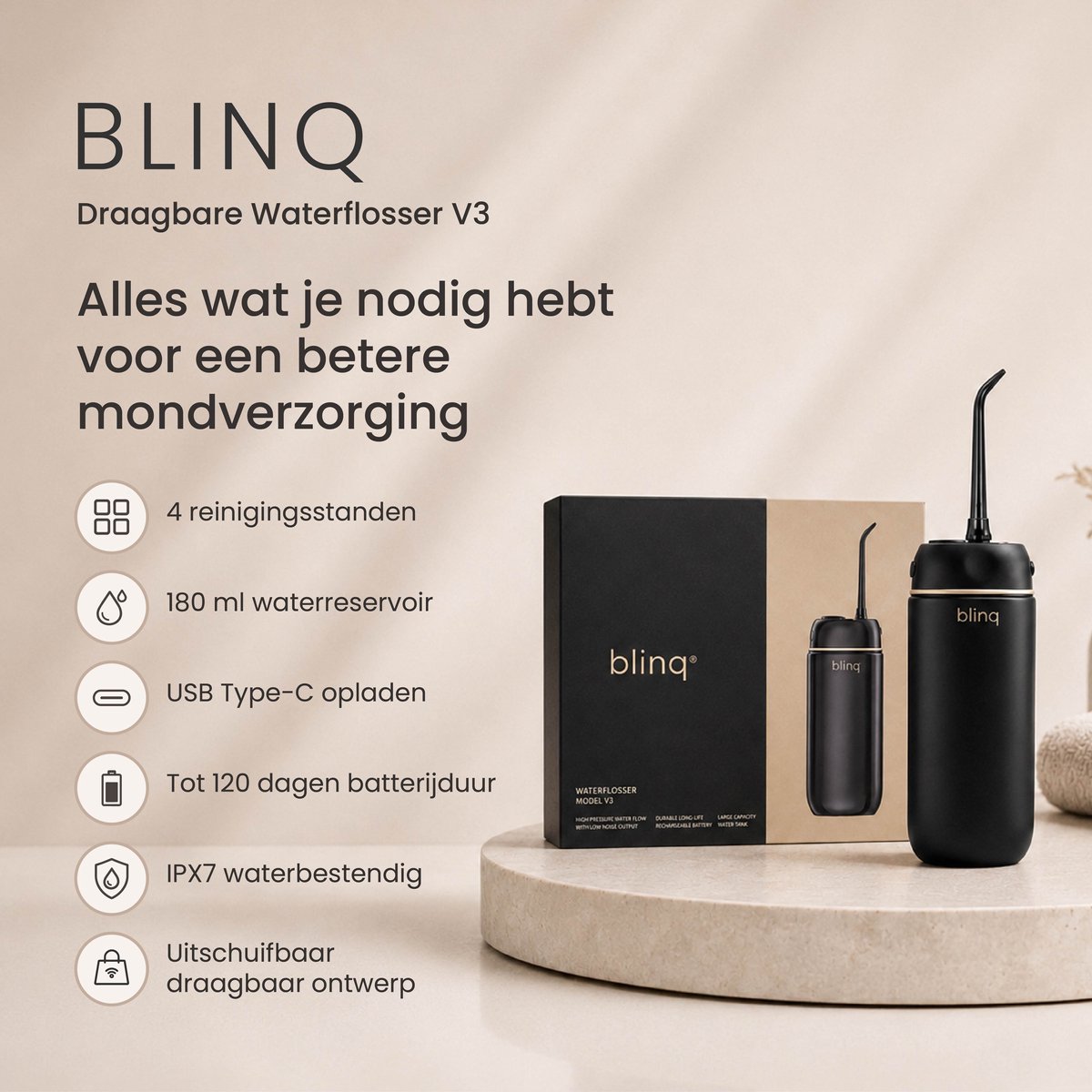 Blinq Waterflosser V3 Zwart - water flosser thumbnail 4