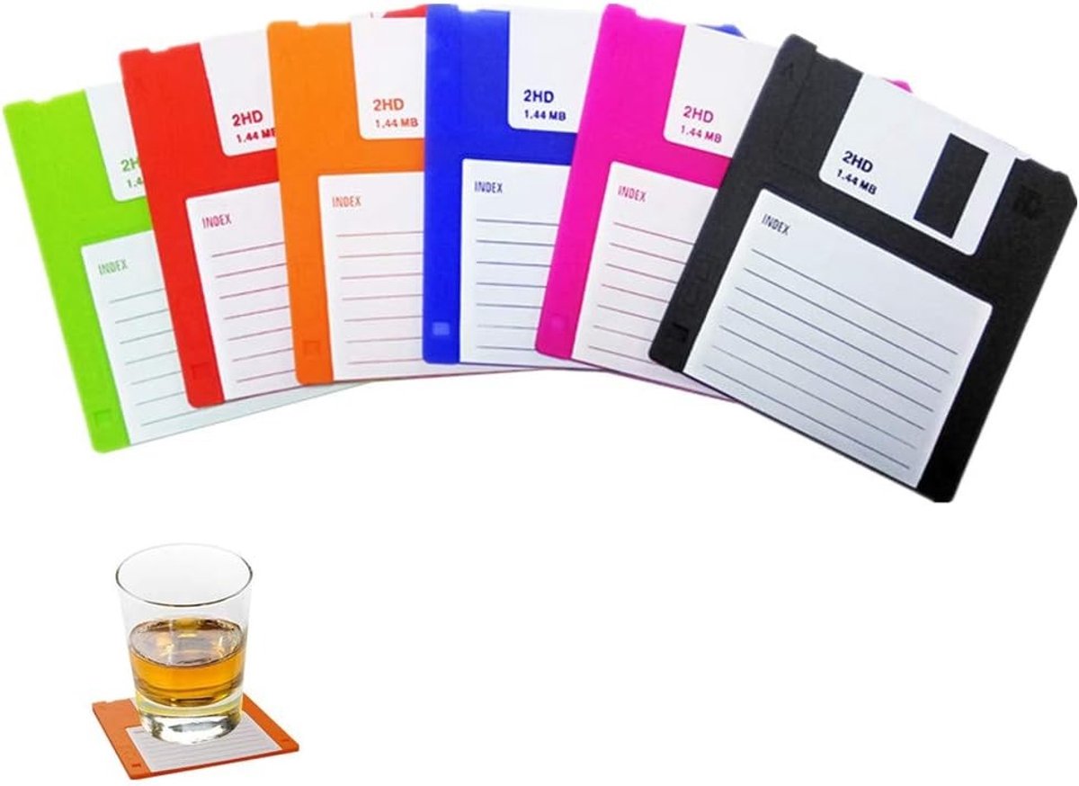 Set van 6 Retro Siliconen Onderzetters - Grappige Onderzetters voor Dranken - Duurzaam en Warmtebestendig, Bescherm je Tafels tegen Krassen