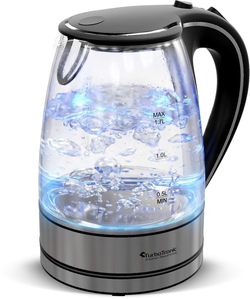 TurboTronic Glazen Waterkoker 1,7L – 2200W – LED Verlichting – Automatische Uitschakeling – Elektrische Waterkoker