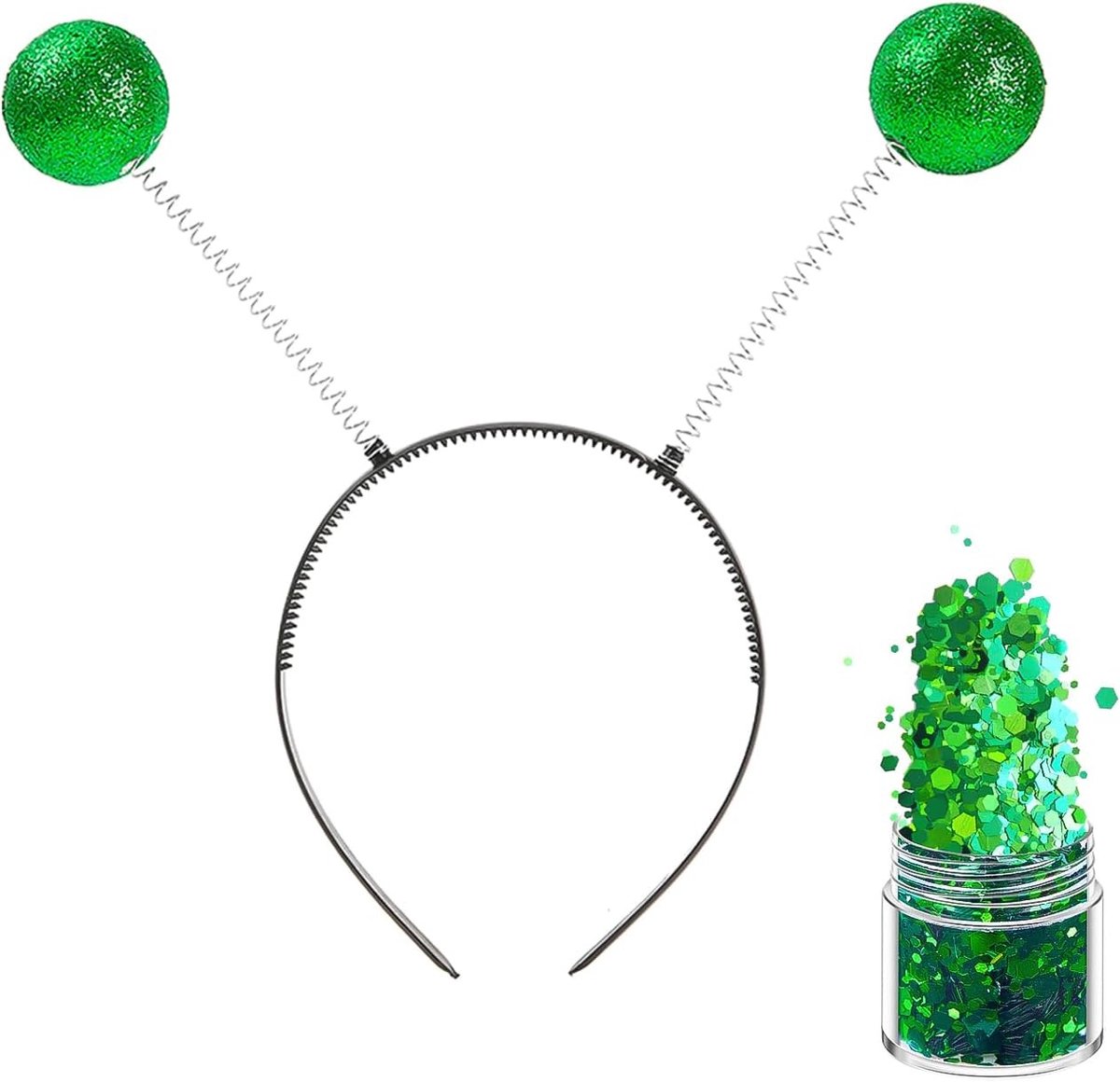 Alien Hoofdband met Glitter en Antennes - 2 Stuks - Ruimtelijk Kostuum Accessoire voor Halloween Feest en Thema Party