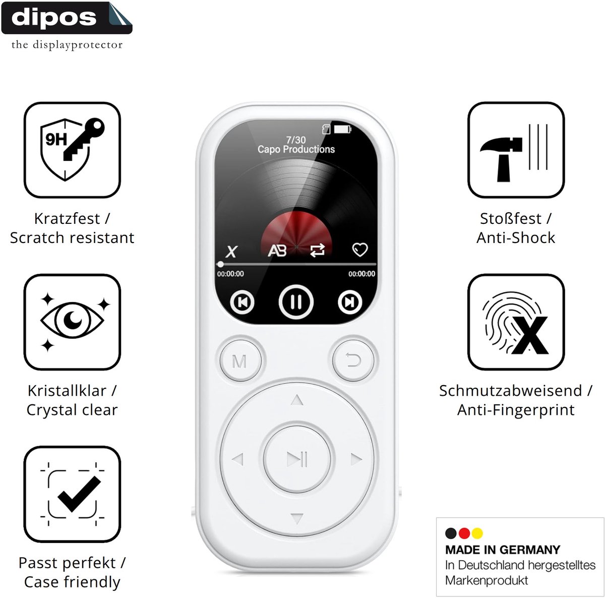dipos – 2x Pantserfolie geschikt voor RWSRW MP301-BS MP3-Player | 9H Screenprotector