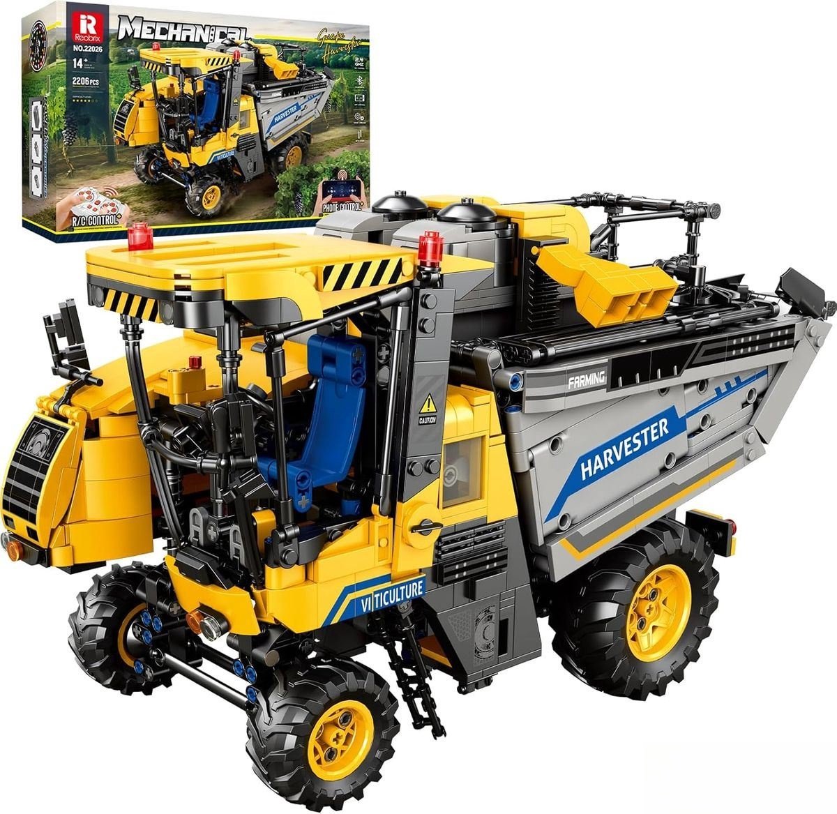 Reobrix 22026 Grape Harvester RC auto bouwset | City constructie modelbouw | Technische creator speelgoed ideas bouwpakketten voor volwassenen & kinderen | Radiografisch bestuurbare remote niet geschikt voor Lego | bouwdoos met 2206 bouwstenen
