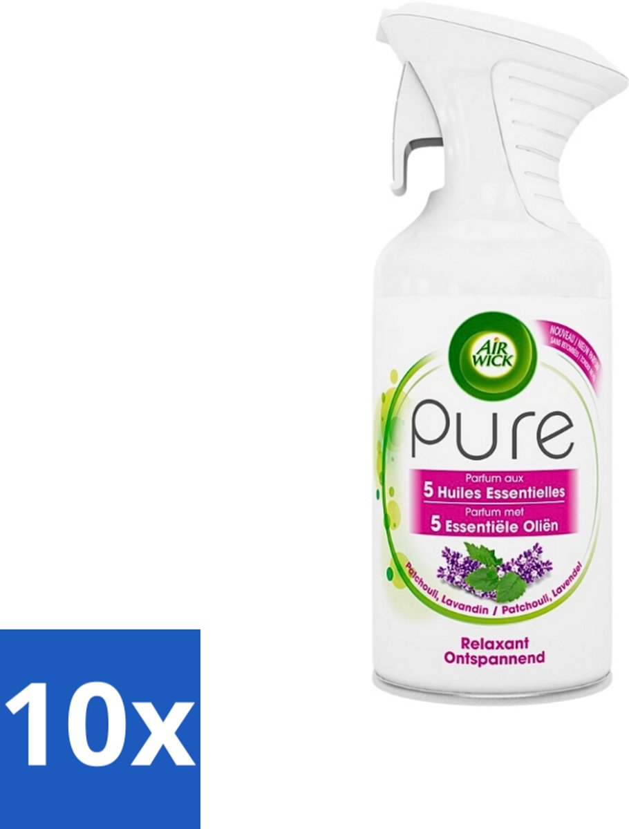Air Wick Pure - Luchtverfrisser Spray - Essentiële Oliën - Lavendel - 250ml - Bulkverpakking - 10 stuks