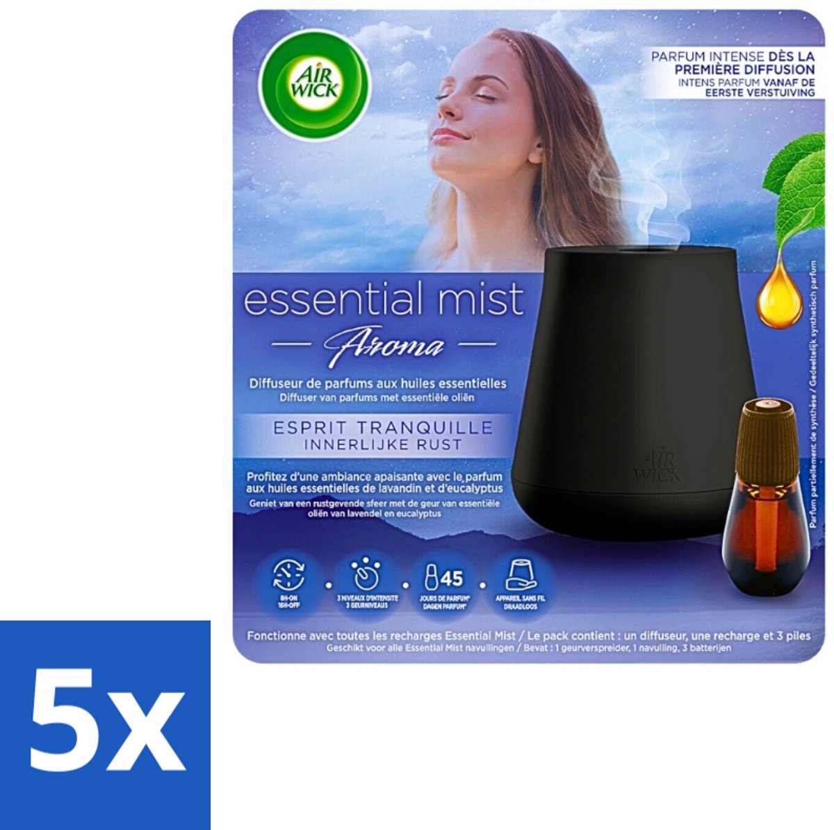 Air Wick Essential Mist - Automatische Luchtverfrisser Kit - Innerlijke Rust - Eucalyptus & Lavendel - Bulkverpakking - 5 stuks