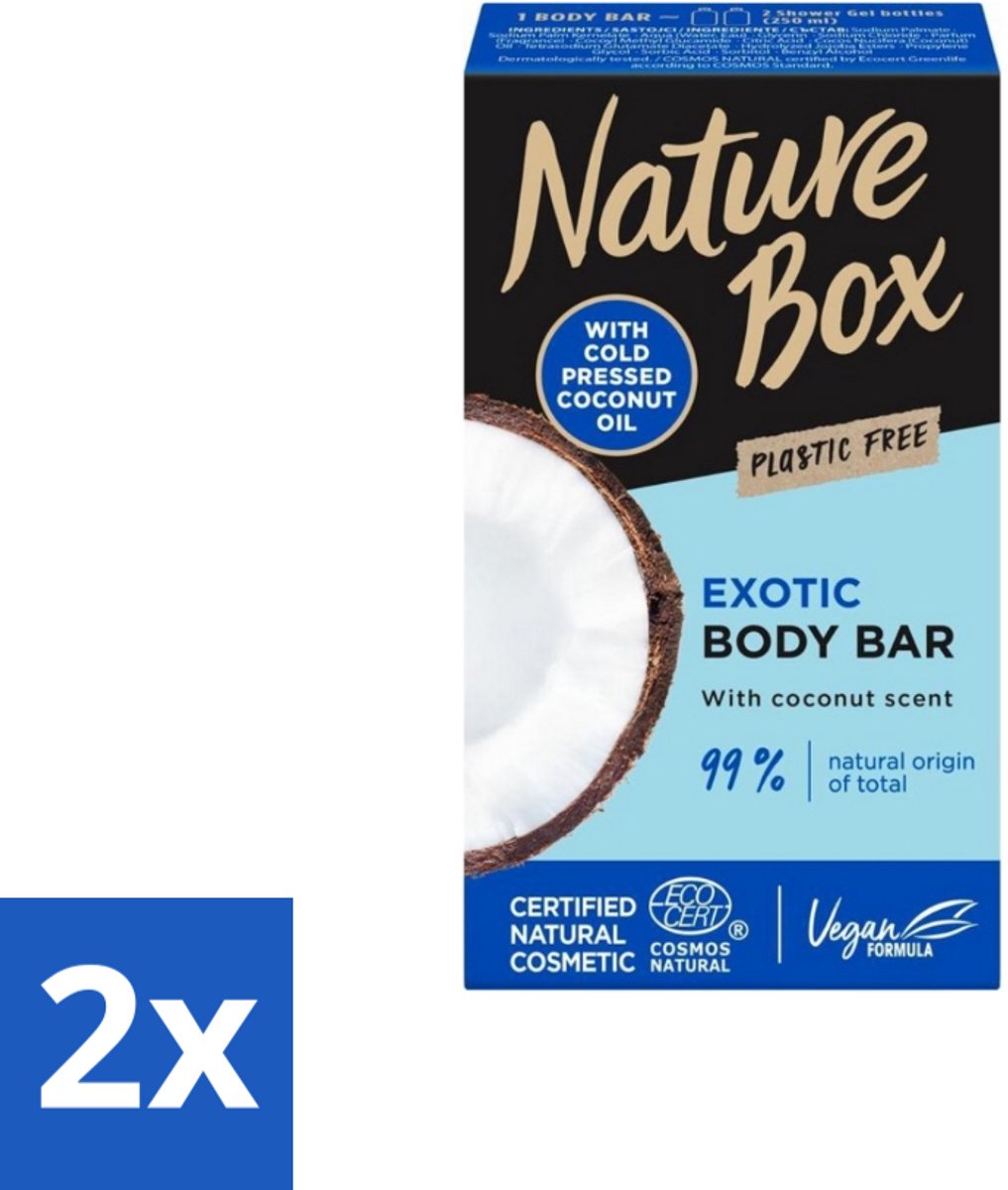 2 x Nature Box - Body Bar - Kokosnoot - Vegan Ingrediënten - 100 g - Natuurlijke Zeep - Kokosnoot Zeep - Plasticvrije Verpakking - Vegan Zeep - Biologische Zeep