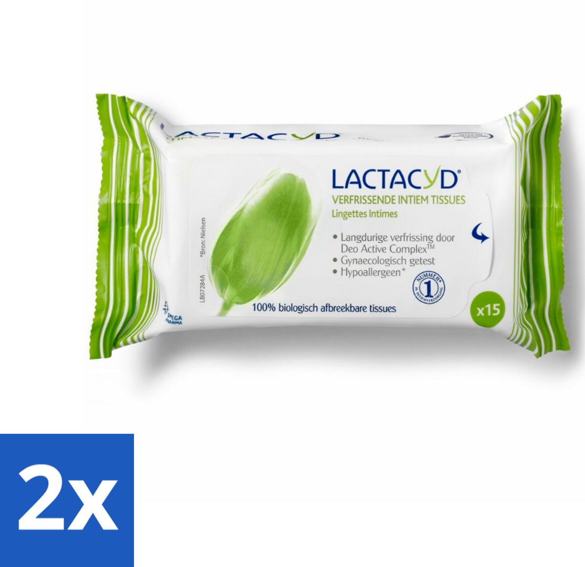 2 x Lactacyd Tissues Verfrissend 15 stuks per verpakking - Intieme Doekjes - Verfrissende Doekjes - Biologisch Afbreekbare Doekjes - Intieme Hygiene - Lactacyd