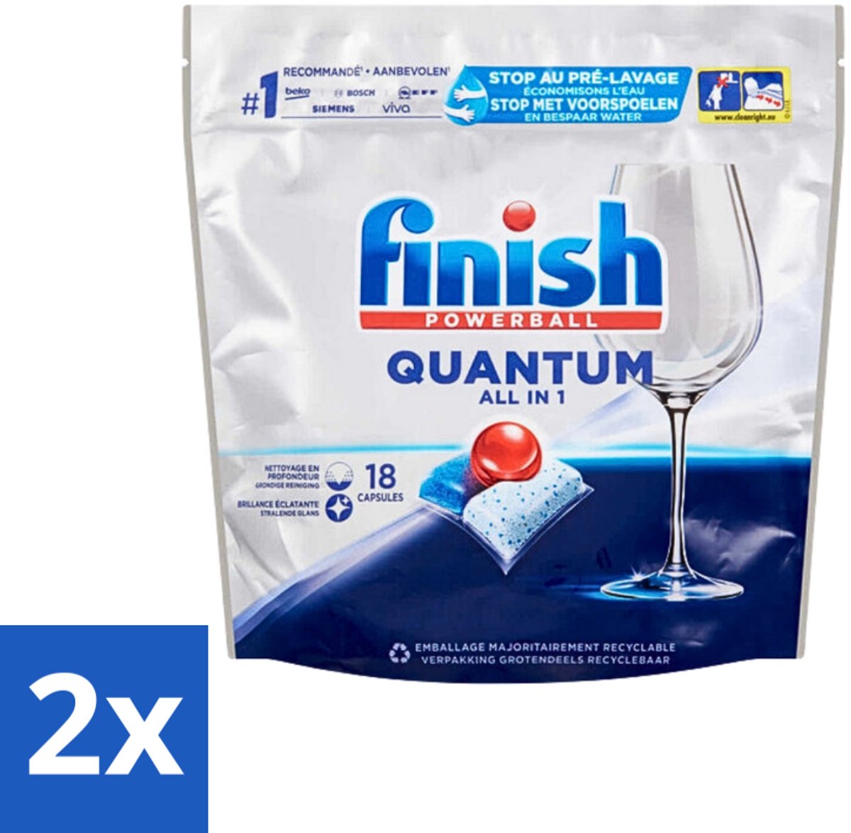 2 x Finish Powerball - Quantum All in 1 - Vaatwastabletten - Stralende Glans - 18 Tabletten - Vaatwastabletten - Vaatwasser - Diepe Reiniging - Glans - All In One
