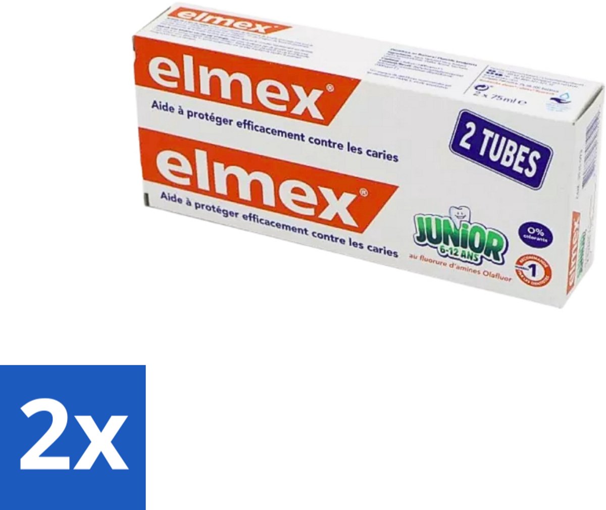 2 x Elmex Junior Tandpasta - Bescherming & Versterking voor Blijvende Tanden - Set van 2 x 75ml - Tandpasta Voor Kinderen - Kinder Tandpasta - Elmex Junior - Tandbederf Voorkomen - Fluoride Tandpasta