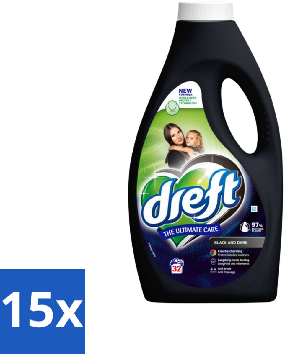 Dreft Vloeibaar Wasmiddel Zwart & Donker 32 Wasbeurten 1,4 liter - Bulkverpakking - 15 stuks
