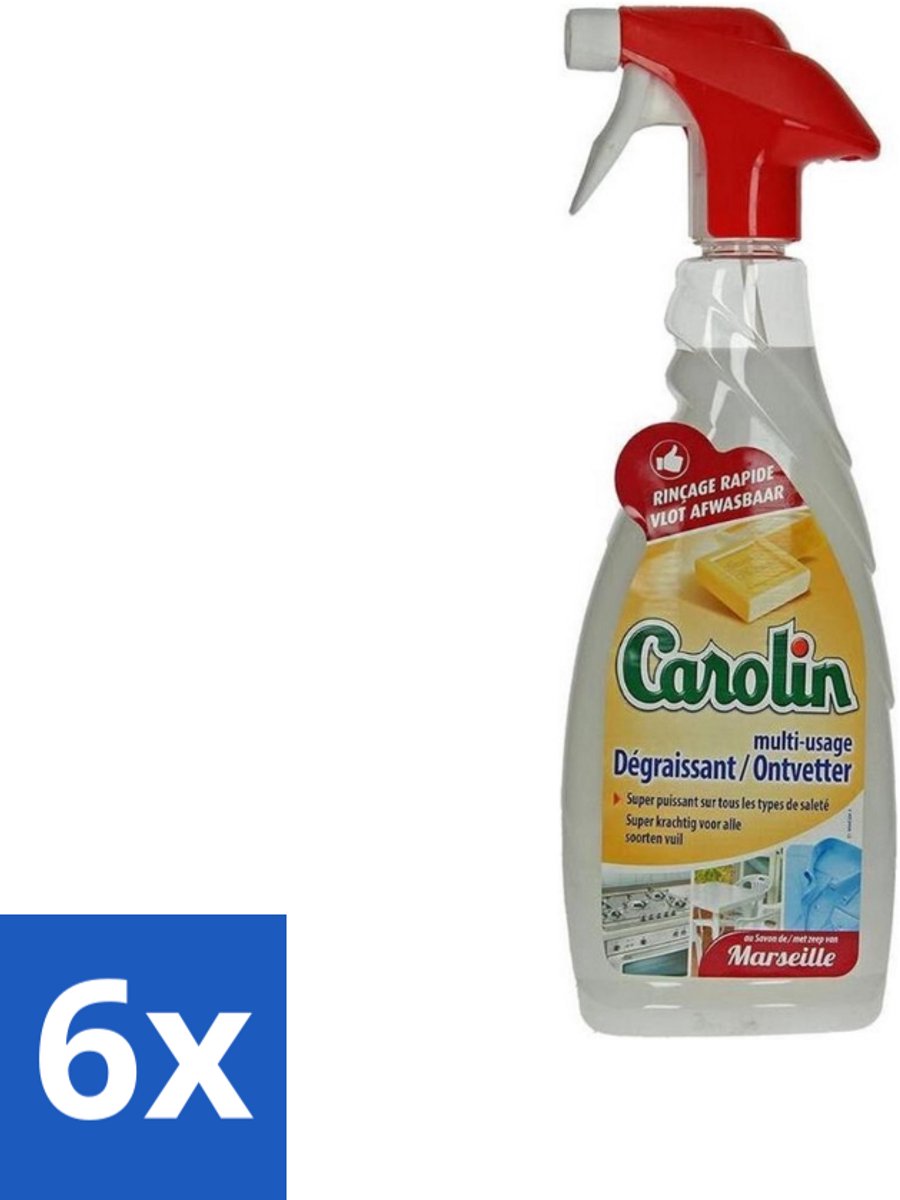 6 x Carolin - Keukenreiniger - Ontvetter - 650 ml - Keukenreiniger - Ontvetter - Marseillezeep - Vetvlekken Verwijderen - Hardnekkig Vuil