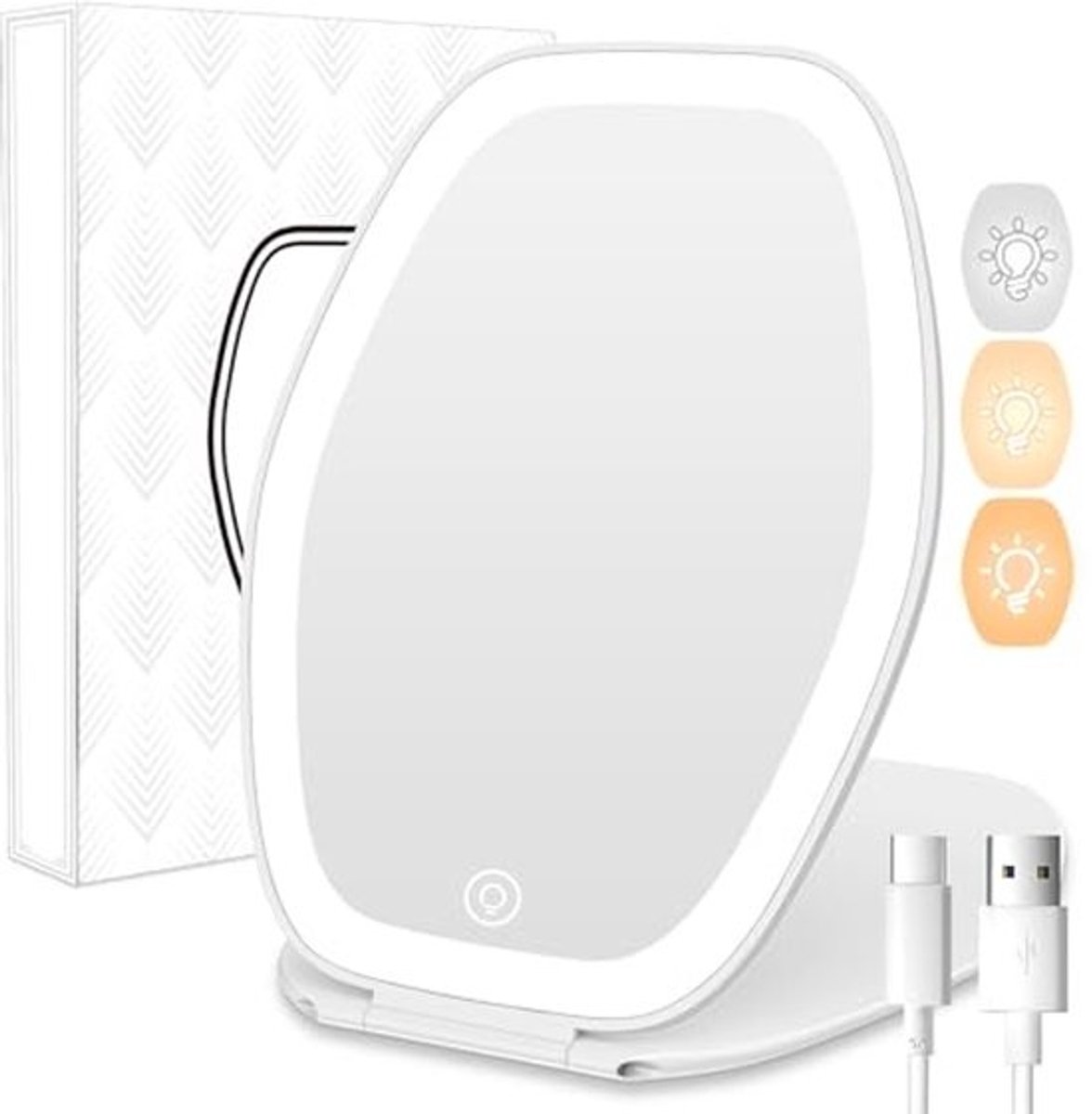 Draagbare make-up spiegel met licht en touchscreen - Verstelbare LED verlichting voor thuis en onderweg