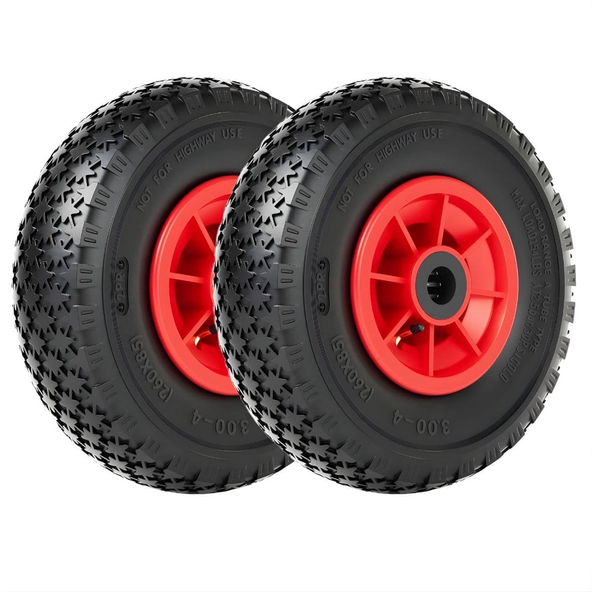 Klarven® Kruiwagenwiel Zwart - Luchtband met Velg - Soepel Rijden, Minder Trillingen, Geschikt voor Kruiwagen en Steekwagen - Set van 2, Ø 30 cm, As Ø 20 x L 80 mm