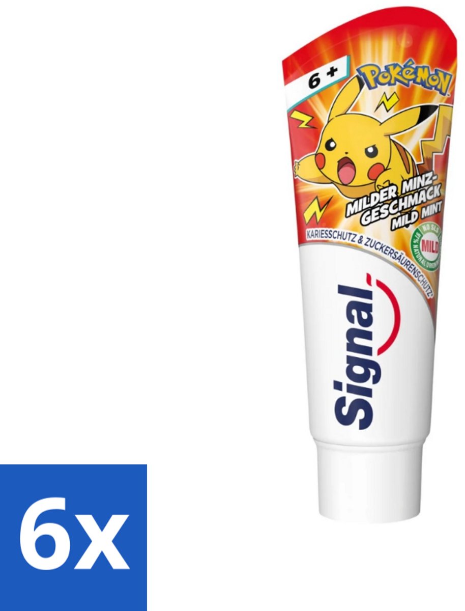6 x Signal - Pokémon - Tandpasta - Milde Munt Smaak - Anti-Tandsteen - Kinder 6+ Jaar - 75 ml - Tandpasta Voor Kinderen - Pokémon Tandpasta - Anti-tandsteen Tandpasta - Fluoride Tandpasta - Milde Muntsmaak Tandpasta