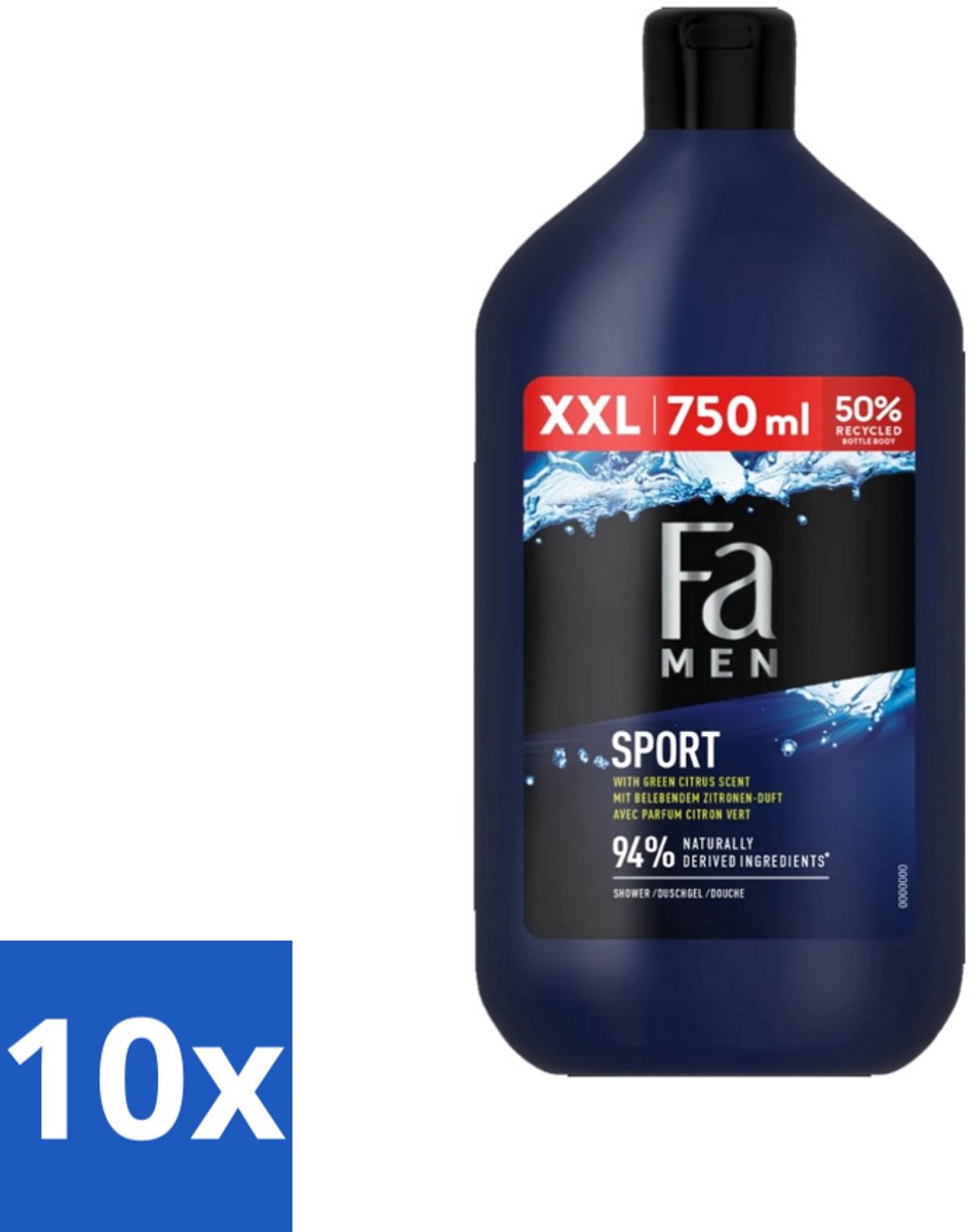 Fa Men - Sport - Douchegel - Groene Citrus - 750 ml - Bulkverpakking - 10 stuks