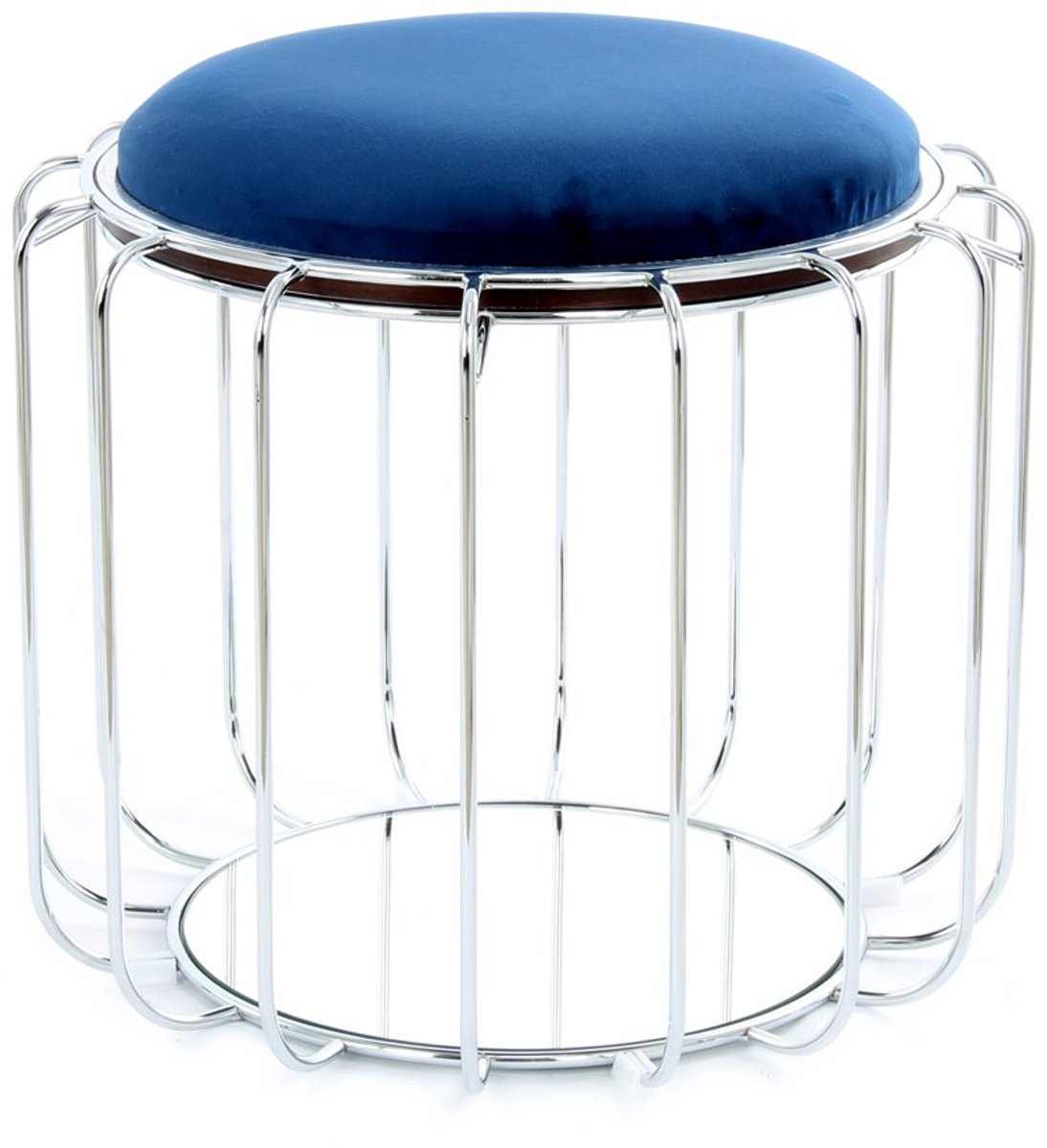 Padiro ronde bijzettafel Ø 50 x 45 cm - donkerblauw en zilver - Modern Art-Déco Glamour Look - fluwelen zitting - omkeerbaar bovenblad