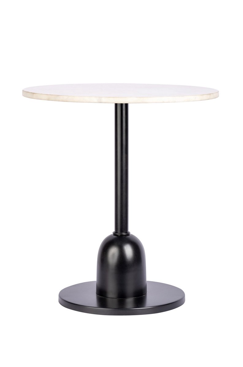 Padiro ronde bijzettafel Ø 46 x 48 cm - wit - Modern Art-Déco Glamour Look - met marmerpatroon - ijzeren onderstel