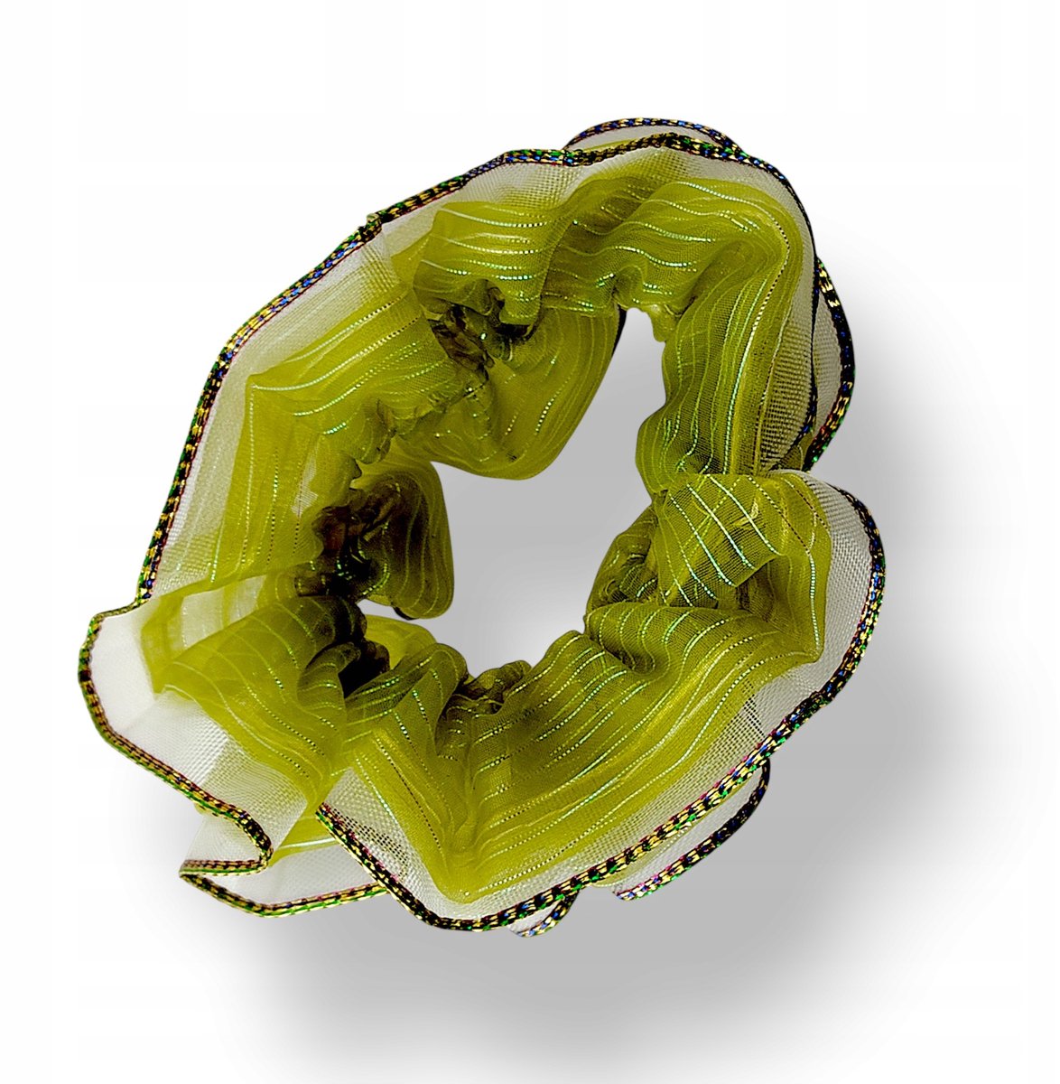 Groene scrunchie haarband met gouddraad