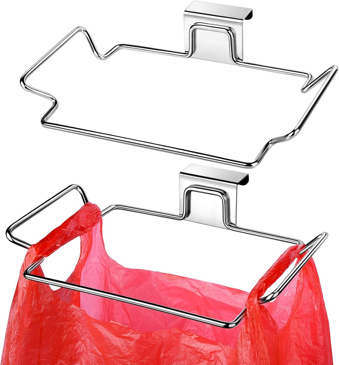 2-stuks Vuilniszakhouder - Afvalzakhouder - Vuilnisbak - Hangende prullenbak - Boren is niet nodig - Wandhouder - 23.3 × 14.5 × 3.5 cm - Geschikt voor gezinnen, keukens, campers, badkamers, enz - Zilver