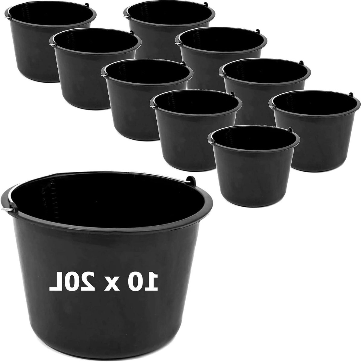 Bouwemmers Set - Mortelbakken Emmer - Bouw en Klus - Met Maatverdeling - 10 Stuks 20L - Antraciet