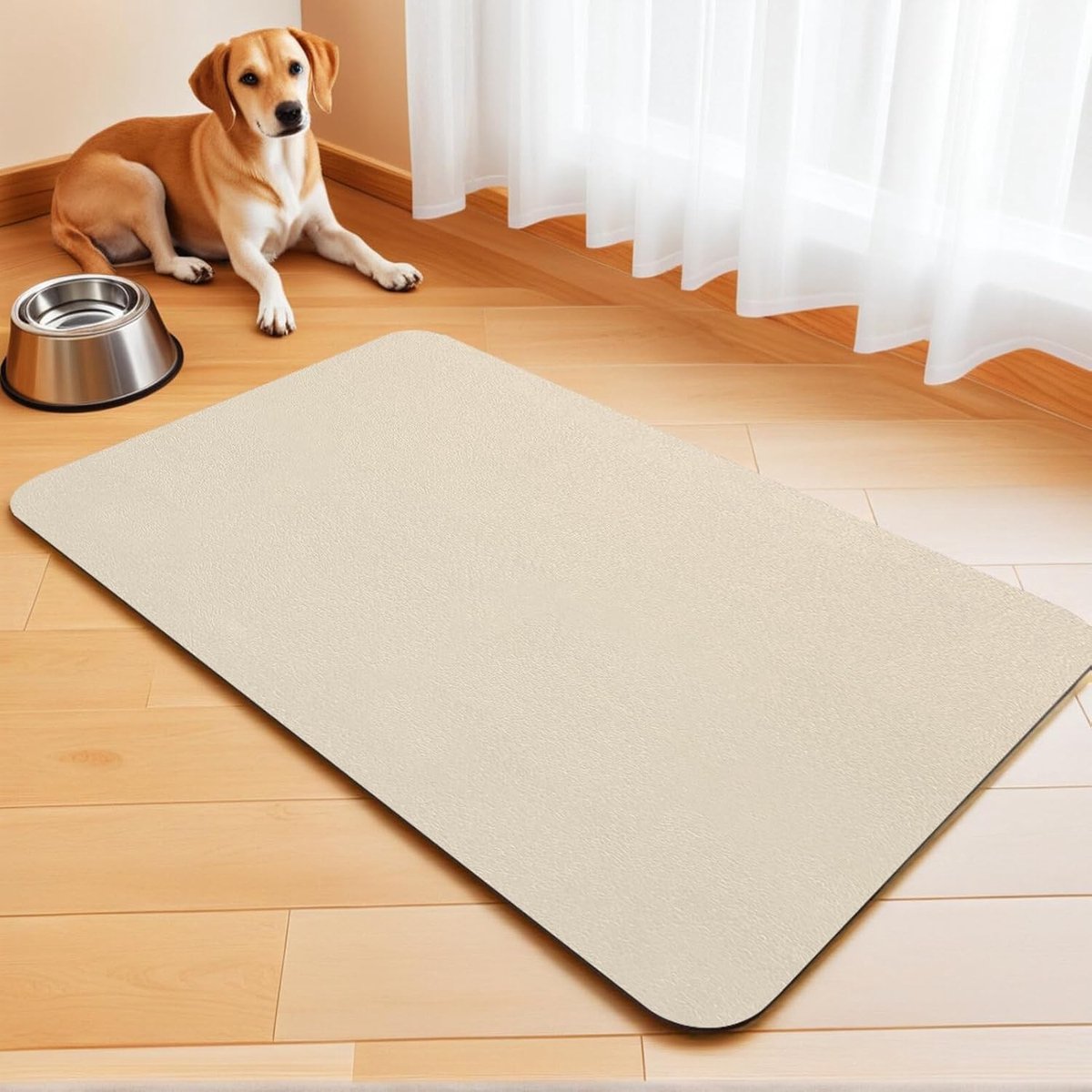 Absorberende hondenvoer- en watermat met antislip voor katten en honden, waterproof en gemakkelijk schoon te maken (Beige, 40 x 60 cm)