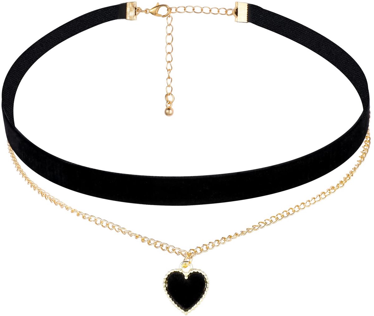 Elzusha - Zwarte Rode Velvet Choker Ketting - Classic Hartvormige Choker voor Dames