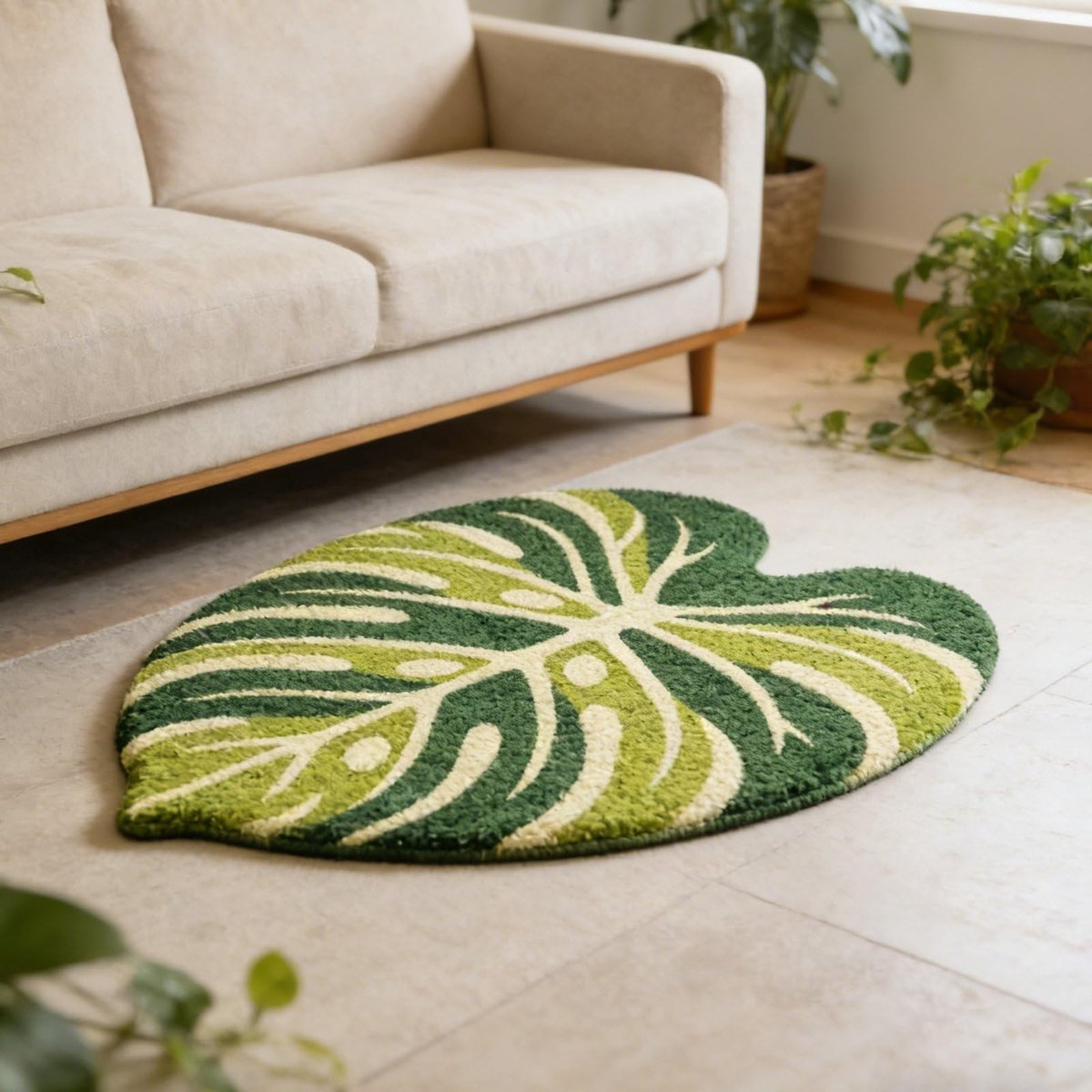 Elzusha - Leuke Groene Blad Tapijt, 60 x 80 cm, Pluche Antislip Badmat voor Woonkamer en Badkamer