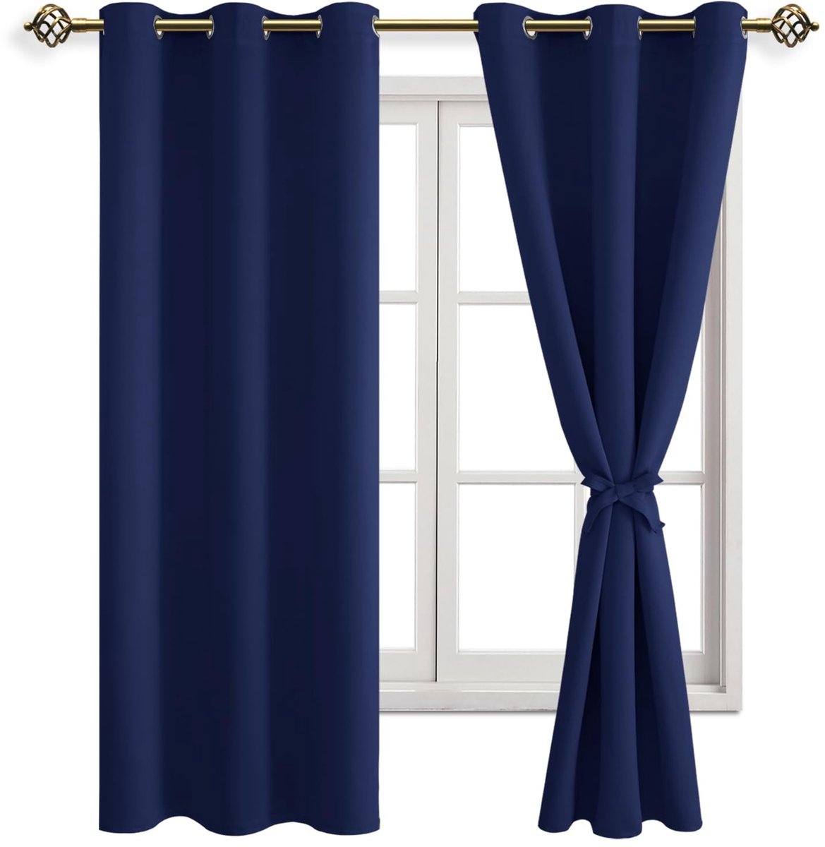 Elzusha - Donkerblauwe Verduisteringsgordijnen met Oogjes voor Slaapkamer en Woonkamer 137 x 117 cm