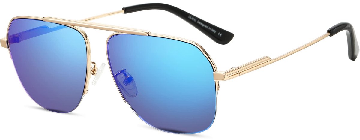 Elzusha - Retro Piloten Zonnebril met Blauw Revo Glas en Gouden Frame