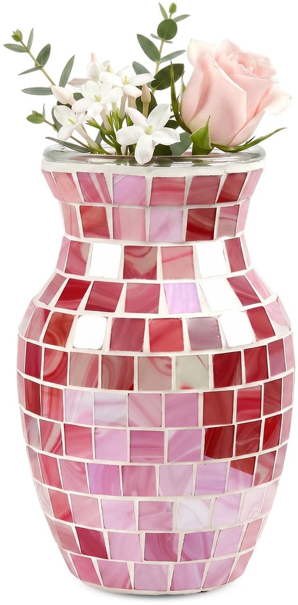 Elzusha - Glazen Bloemenvaas - Rood - 20 x 10 x 11 cm