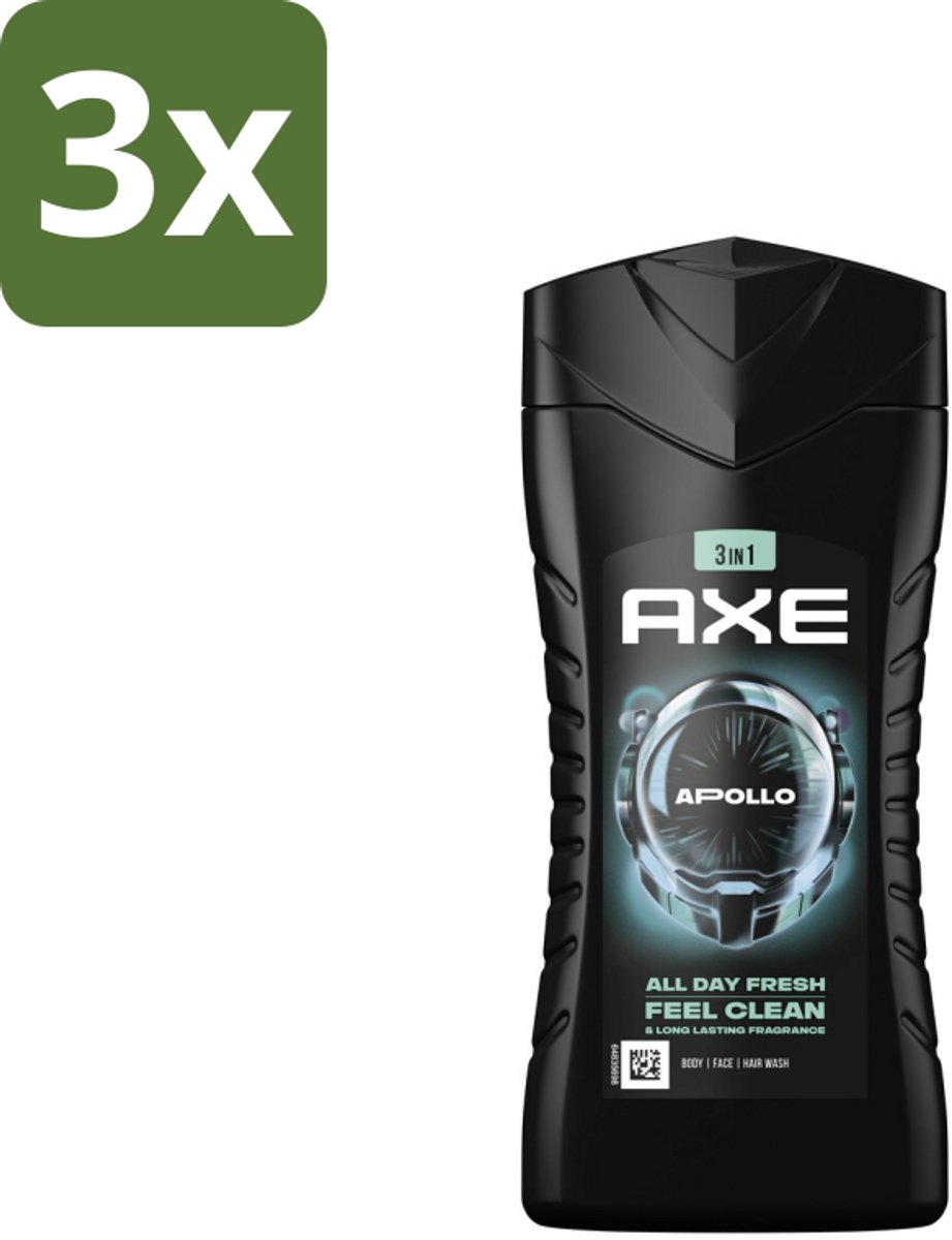 Axe - 3-in-1 Douchegel - Apollo - Sage & Cedarwoord - 12hrs Long Lasting Scent - 250 ml - Bulkverpakking - 3 stuks