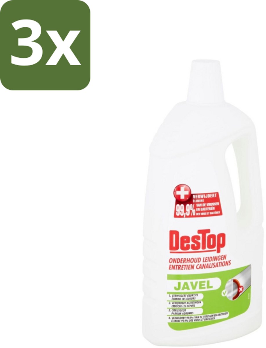 DesTop - Onderhoud Leidingen - Javel - 4-in-1 Werking - Citroengeur - 1,5L - Bulkverpakking - 3 stuks