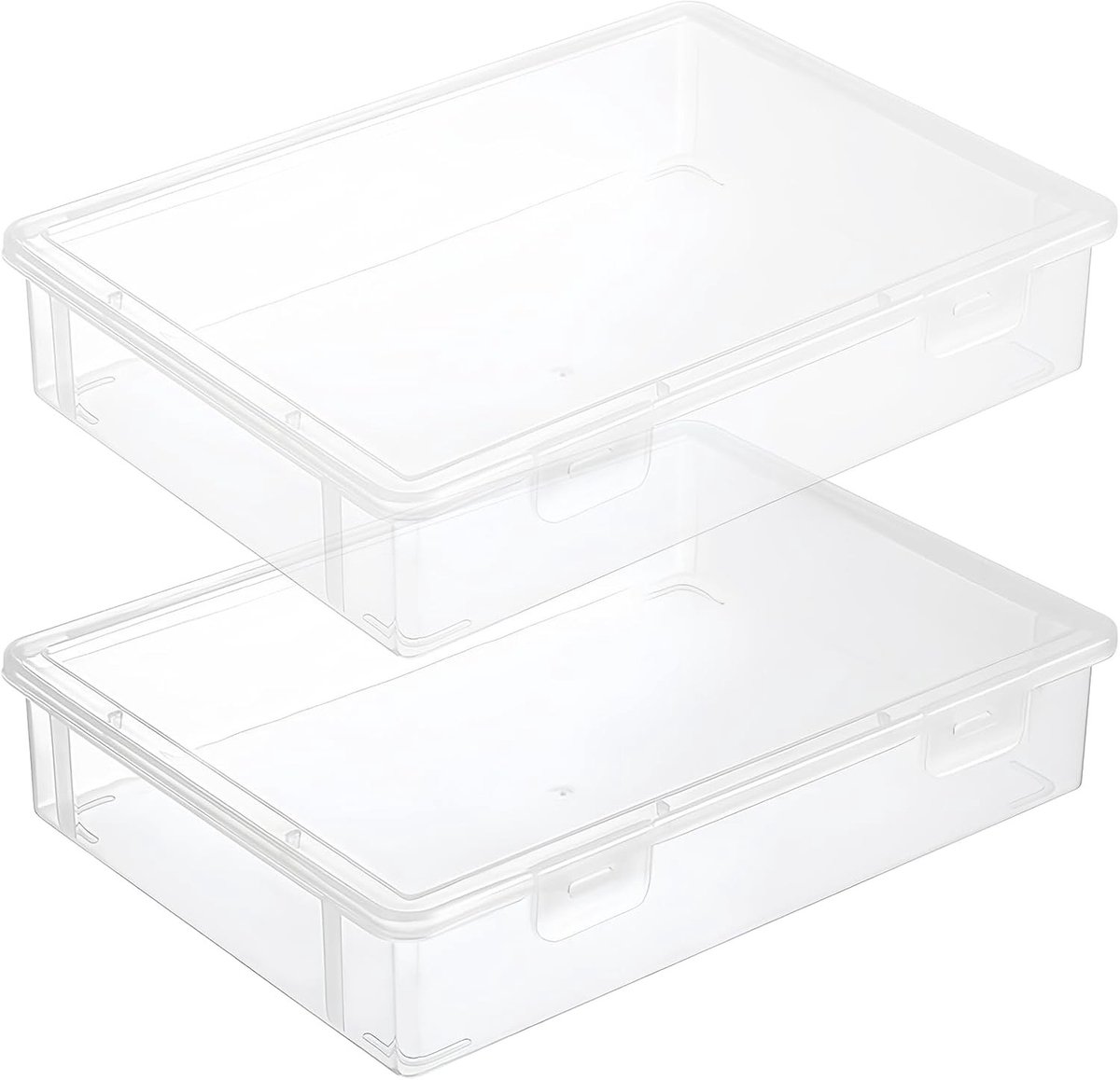 Set van 2 A4 Opbergdozen, Plastic Multifunctionele Box met Vergrendelbare Deksel, Ideaal voor Documenten, Kunstwerken en Foto's Opslaan