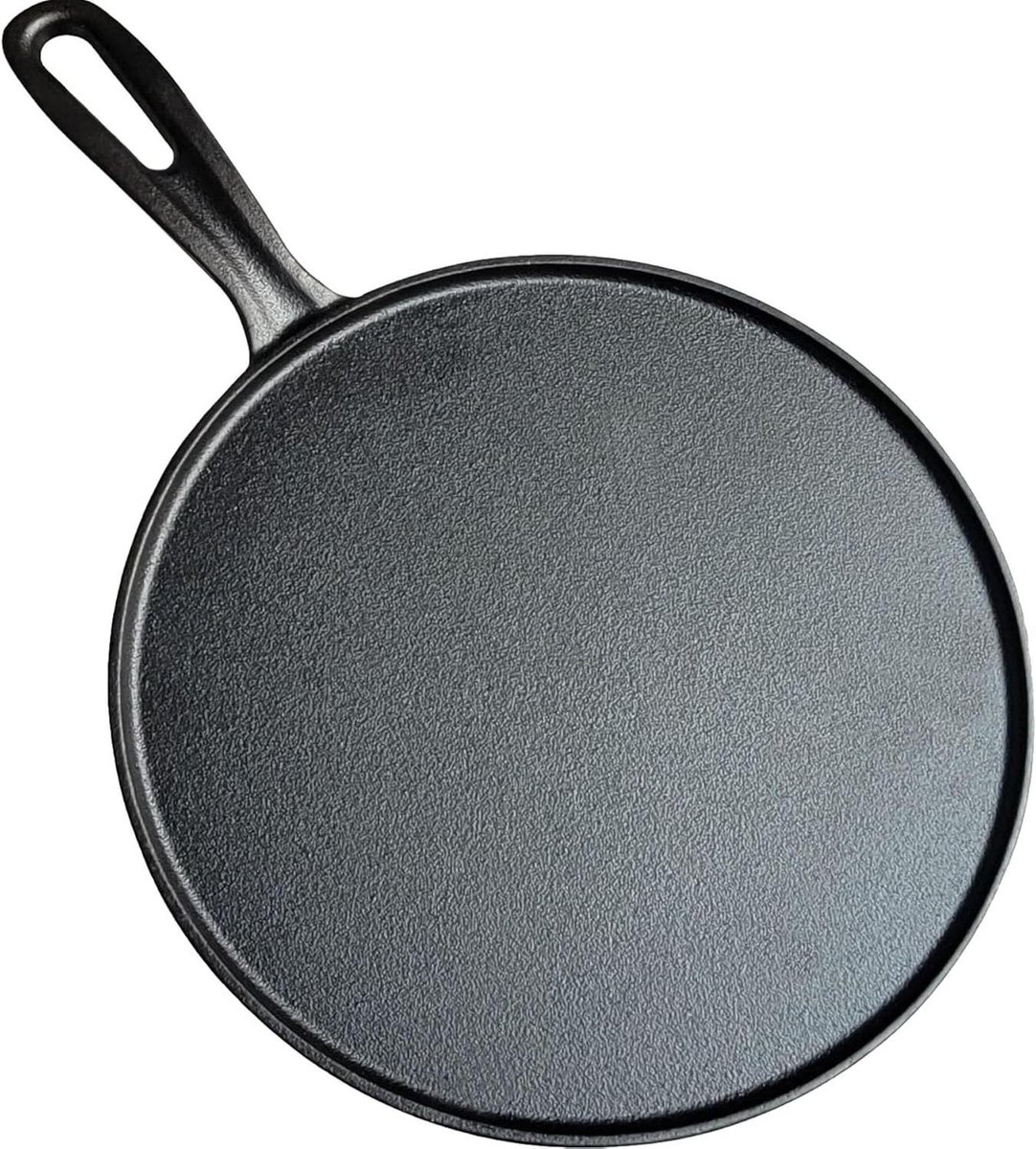 Gietijzeren Pan - Platbrood Pan - Platbrood Bakken - Gelijkmatige Warmteverdeling - 28 cm Diameter - Zwart