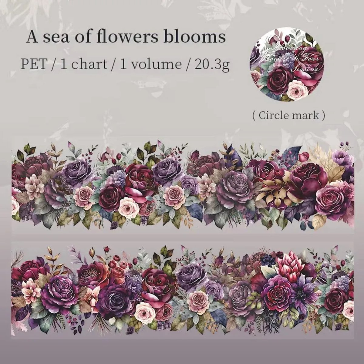 Casalora Transparante Bloemen Washi Tape – 200 cm PET Tape – Vier Seizoenen – Blooming Sea – Plant & Landschap – Decoratie Tape voor Scrapbooking, Bullet Journal & Planner DIY