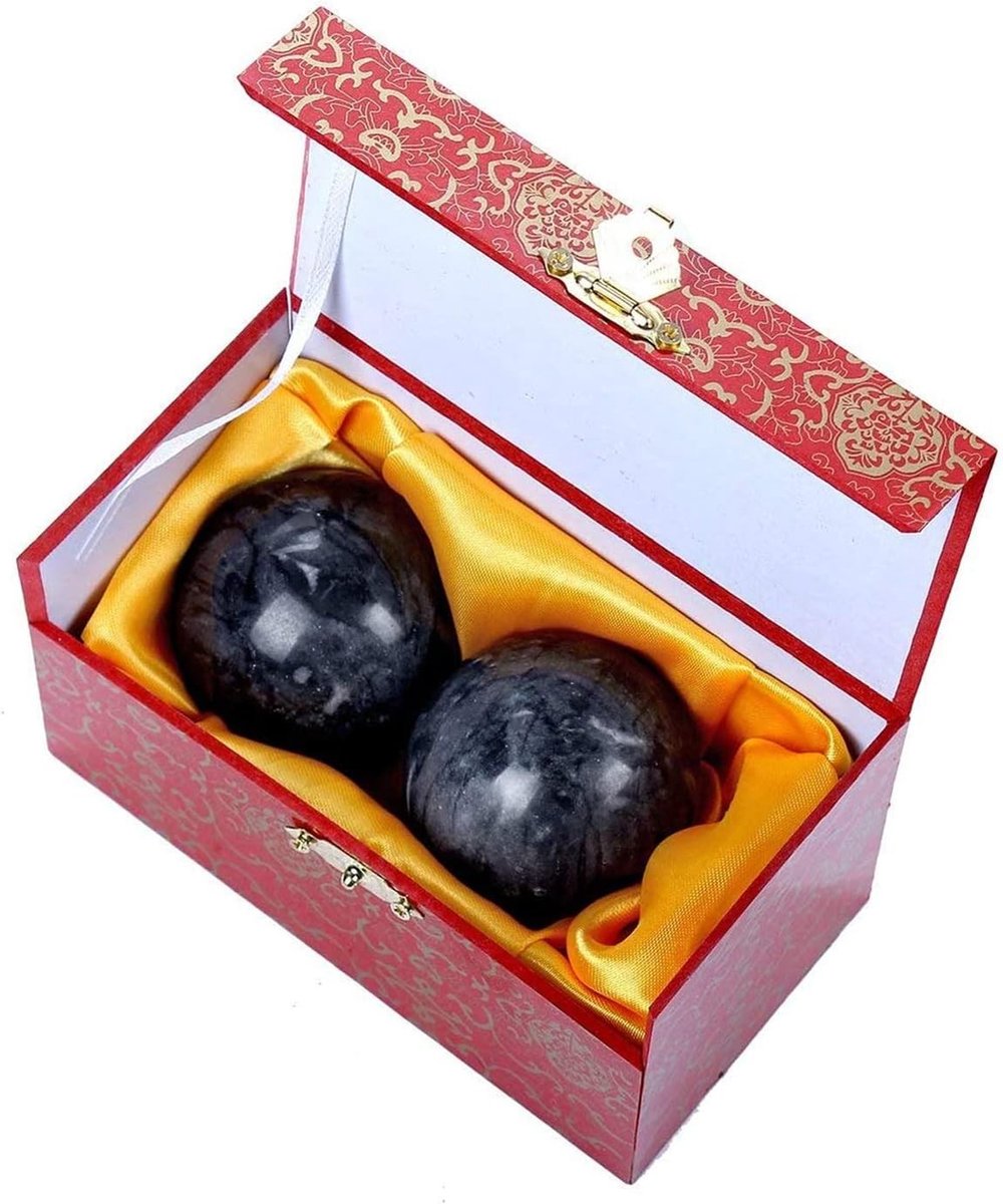 Grote Marmeren Oefenhandballen van 3.5cm, Baoding Ballen voor Gezondheid, Meditatie en Fitness, Handtherapie, Donkergrijs