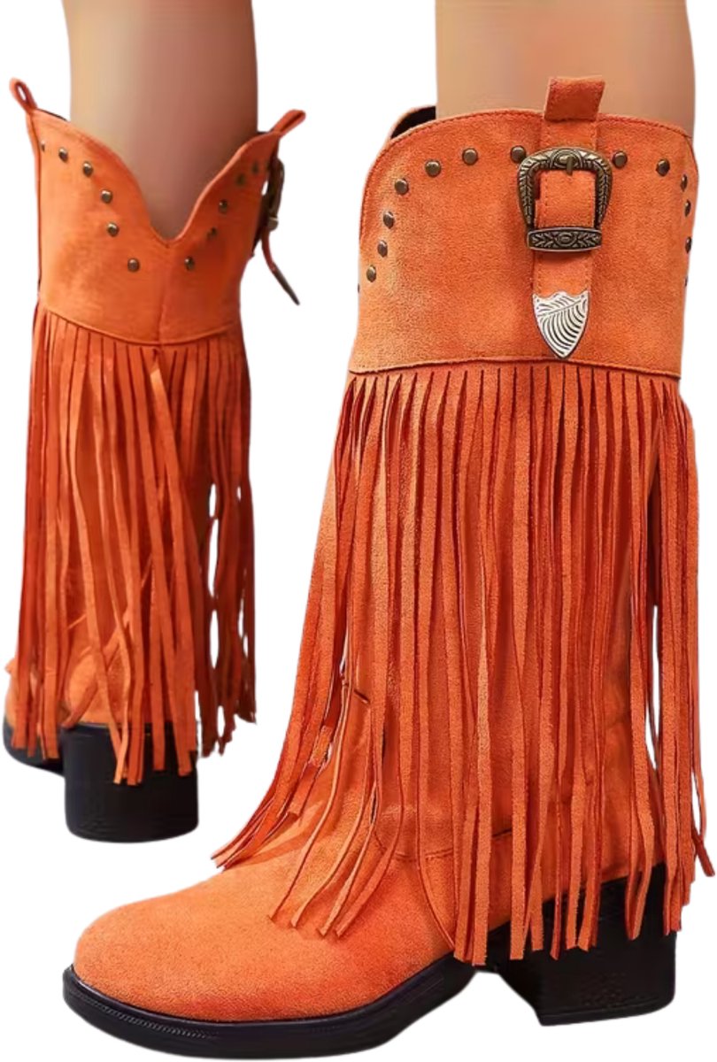 Currero Dames Cowboy Laarzen Hoge Hak Enkellaarzen Kniehoge Western Boots Chelsea 42 5 Oranje