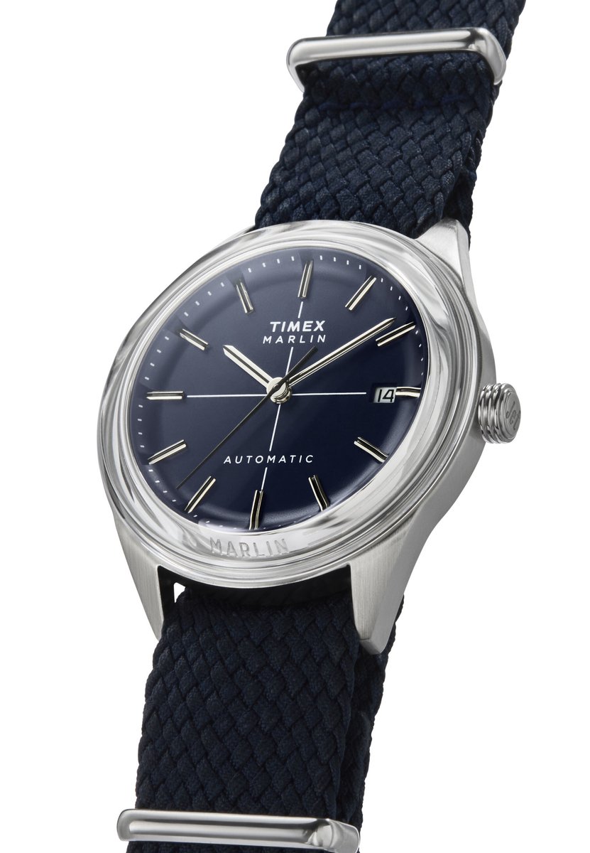 Timex Marlin Jet Automatic Mechanisch Automatisch Horloge Blauw En Zilverkleurig Kast Gemaakt Van 100% Roestvrij Staal En Een Armband Van 100% Stof 38 TW2Y24500AJ