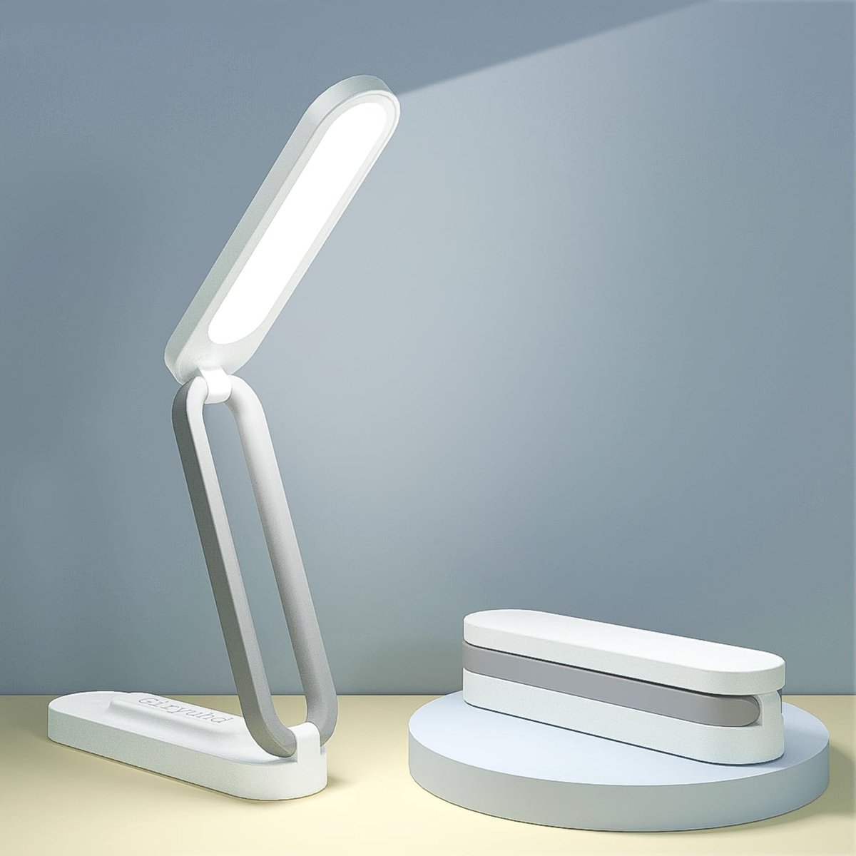KZQ LED-bureaulamp (voor kantoor en thuis) — Oplaadbaar, inklapbaar en draagbaar ontwerp met led-lichtstrip, 3 helderheidsniveaus, compacte draadloze leeslamp (wit)